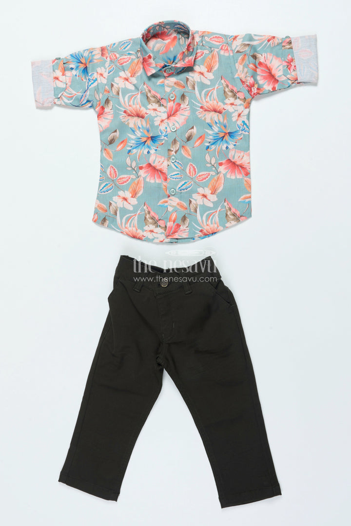 The Nesavu Boys Casual Set Boys Cotton Shirt Set with Bold Floral Print for Festive Occasions Nesavu Nesavu boys floral digital print shirt set belt festive occasions birthdays family events