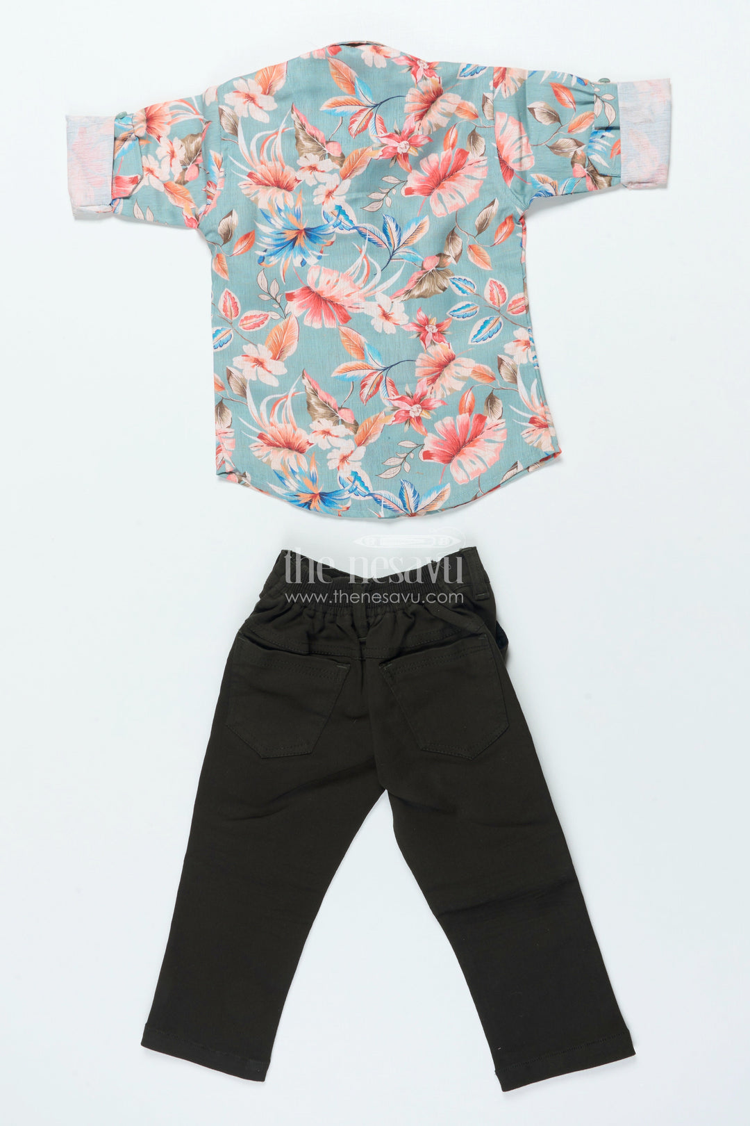 The Nesavu Boys Casual Set Boys Cotton Shirt Set with Bold Floral Print for Festive Occasions Nesavu Nesavu boys floral digital print shirt set belt festive occasions birthdays family events