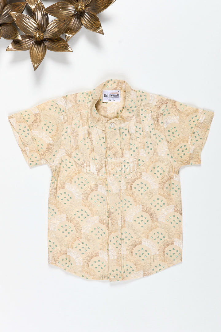 The Nesavu Boys Cotton Shirt Boys Cotton Shirt with Abstract Block Print for Casual and Festive Days Nesavu Nesavu Boys Cotton Shirt Abstract Ethnic Print Casual Festive Wear Kids