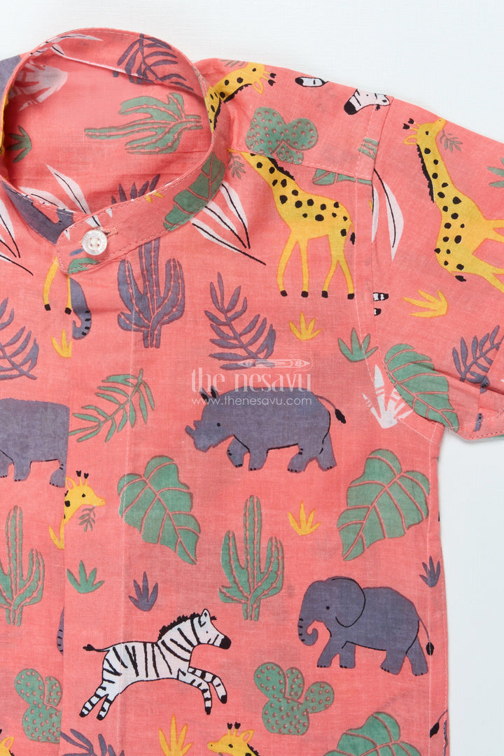 The Nesavu Boys Cotton Shirt Boys Cotton Shirt with Animal Safari Print for Playdates and Casual Fun Nesavu Nesavu boys cotton shirt animal safari print casual wear themed outings