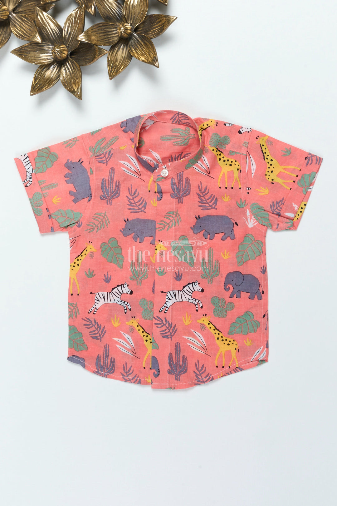 The Nesavu Boys Cotton Shirt Boys Cotton Shirt with Animal Safari Print for Playdates and Casual Fun Nesavu Nesavu boys cotton shirt animal safari print casual wear themed outings