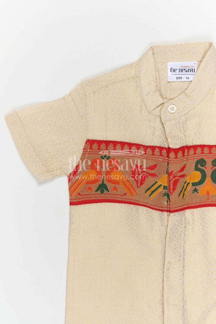 The Nesavu Boys Cotton Shirt Boys Cotton Shirt with Baithani Border for Festive Occasions and Pooja Wear Nesavu Nesavu Boys Cotton Shirt With Baithani Border For Festive Occasions And Pooja Traditional Wear