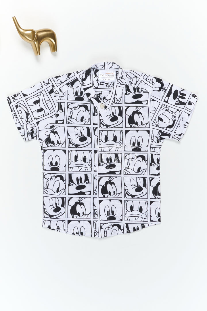 The Nesavu Boys Cotton Shirt Boys Cotton Shirt with Cartoon Print for Playful Dates Nesavu Nesavu Boys Cotton Cartoon Printed Shirt For Fun Outings And Casual Wear With Breathable Fabric