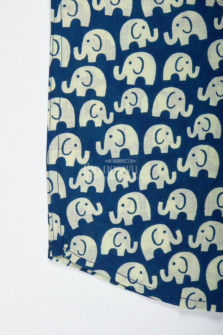 The Nesavu Boys Cotton Shirt Boys Cotton Shirt with Elephant Block Print for Casual and Festive Wear Nesavu Nesavu Boys Cotton Shirt Elephant Block Print Traditional Casual Wear Kids