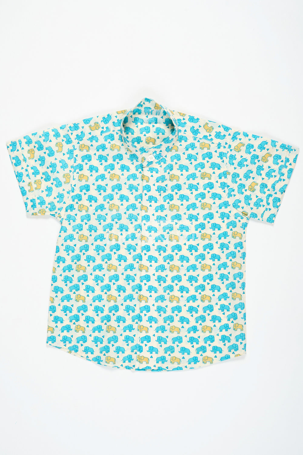 The Nesavu Boys Cotton Shirt Boys Cotton Shirt with Elephant Print Blue Trending Festive Outfits Nesavu 16 (1Y) / Blue BS180A-16 Nesavu Boys Blue Cotton Shirt Elephant Print Trending Festive Outfits