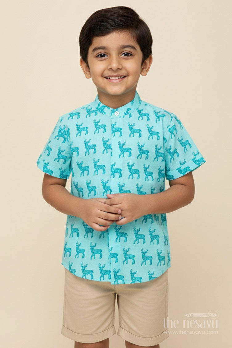 The Nesavu Boys Cotton Shirt Boys Cotton Shirt with Fun Animal Print for School and Casual Wear Nesavu 16 (1Y) / Green BS201C-16 Nesavu boys digital animal print cotton shirt everyday casual school wear