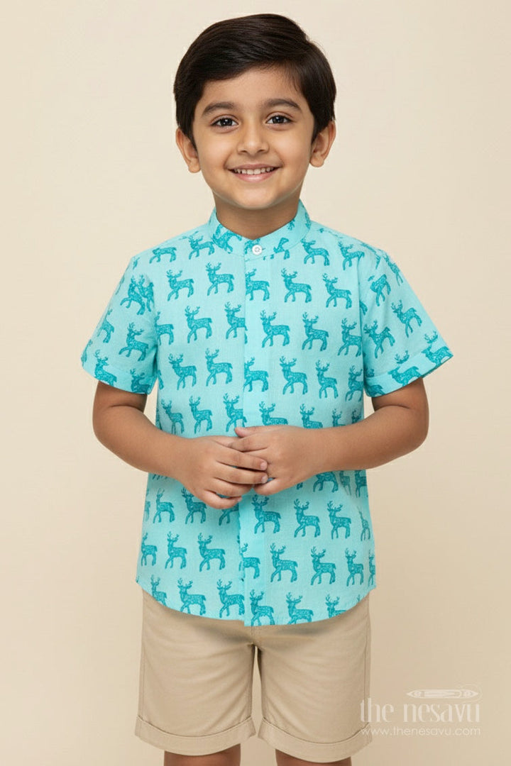 The Nesavu Boys Cotton Shirt Boys Cotton Shirt with Fun Animal Print for School and Casual Wear Nesavu 16 (1Y) / Green BS201C-16 Nesavu boys digital animal print cotton shirt everyday casual school wear