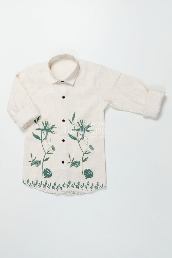 The Nesavu Boys Cotton Shirt Boys Cotton Shirt with Green Floral Placement Embroidery Casual Ethnic Wear Nesavu 26 (6Y) / Green BS357A-26 Boys floral embroidered cotton shirt ethnic casual shirt breathable cotton blend
