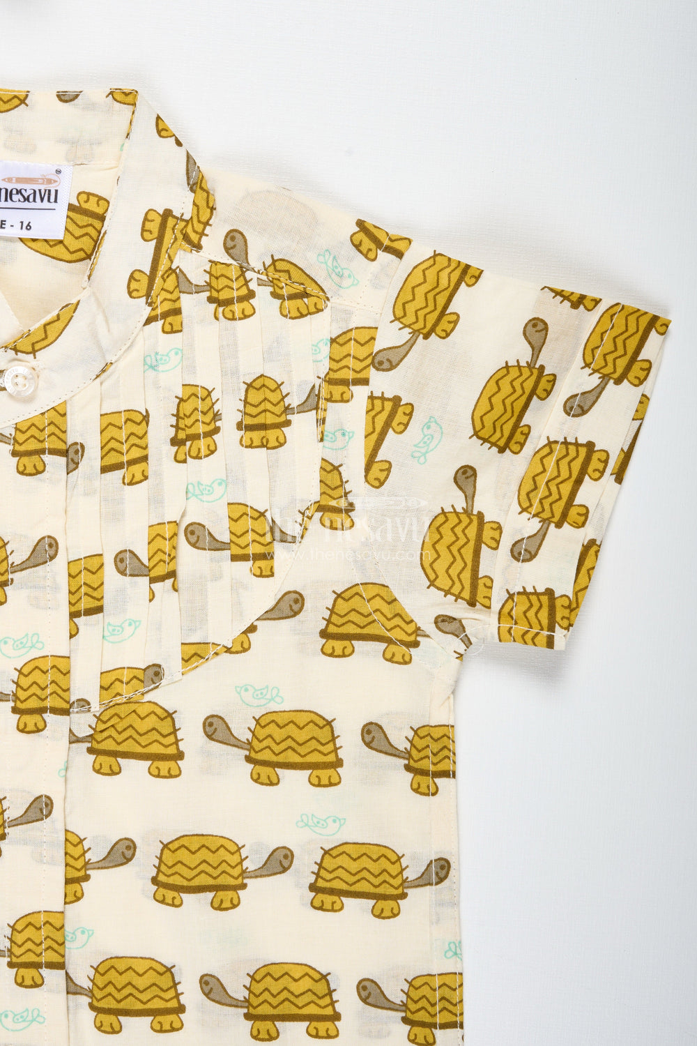 The Nesavu Boys Cotton Shirt Boys Cotton Shirt with Mustard Turtle Print for Ethnic Gatherings Nesavu Nesavu Boys Cotton Shirt Mustard Turtle Print Fun Ethnic Wear Kids