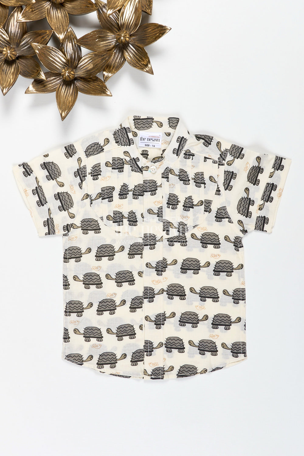 The Nesavu Boys Cotton Shirt Boys Cotton Shirt with Navy Turtle Print for Festive and Casual Outings Nesavu 16 (1Y) / Black BS256D-16 Nesavu Boys Cotton Shirt Navy Turtle Print Ethnic Casual Shirt Kids