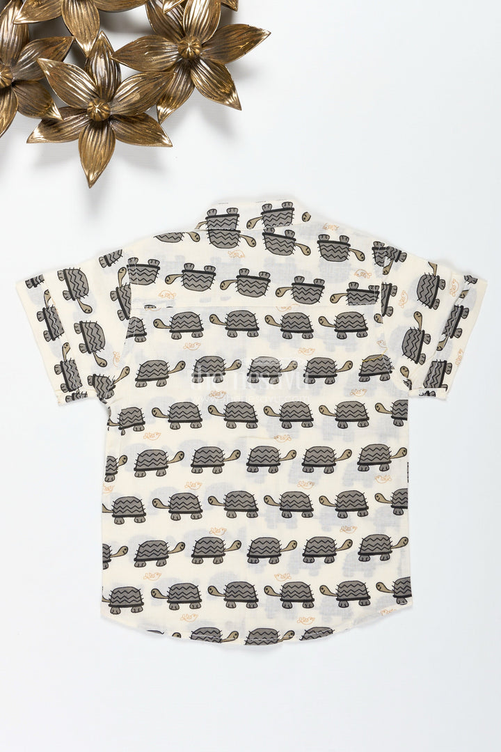 The Nesavu Boys Cotton Shirt Boys Cotton Shirt with Navy Turtle Print for Festive and Casual Outings Nesavu Nesavu Boys Cotton Shirt Navy Turtle Print Ethnic Casual Shirt Kids