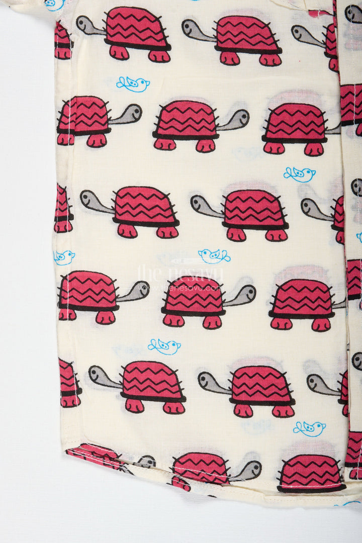 The Nesavu Boys Cotton Shirt Boys Cotton Shirt with Pink Turtle Print Playful Ethnic Style Nesavu Nesavu Boys Cotton Shirt Pink Turtle Print Casual Festive Wear Toddlers