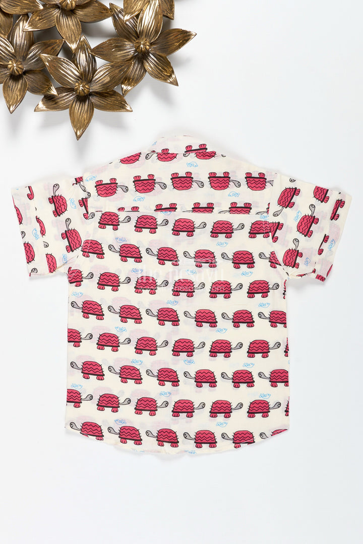 The Nesavu Boys Cotton Shirt Boys Cotton Shirt with Pink Turtle Print Playful Ethnic Style Nesavu Nesavu Boys Cotton Shirt Pink Turtle Print Casual Festive Wear Toddlers