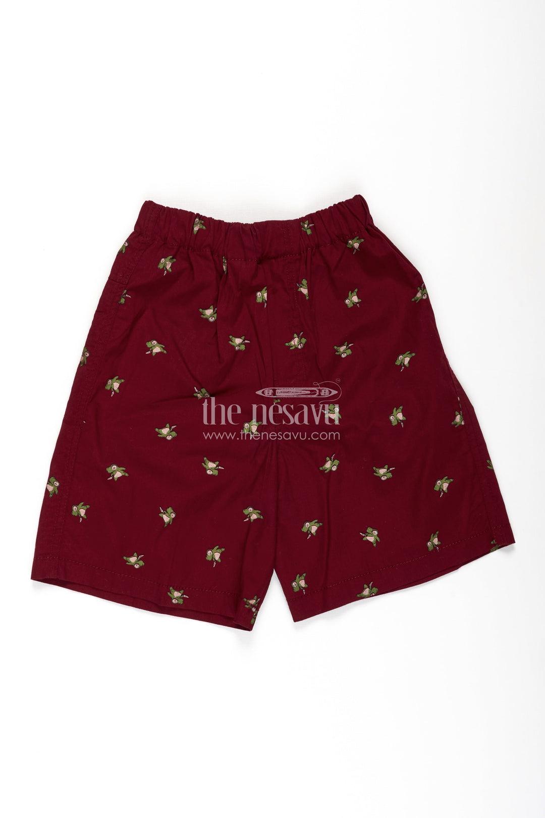 The Nesavu Boys Shorts Boys Cotton Shorts Dress in Maroon with Playful All Over Digital Prints and Comfortable Waistband Nesavu 18 (2Y) / Maroon BWS023A-18 Nesavu Boys Maroon Cotton Shorts Dress All Over Digital Print Comfortable Fit