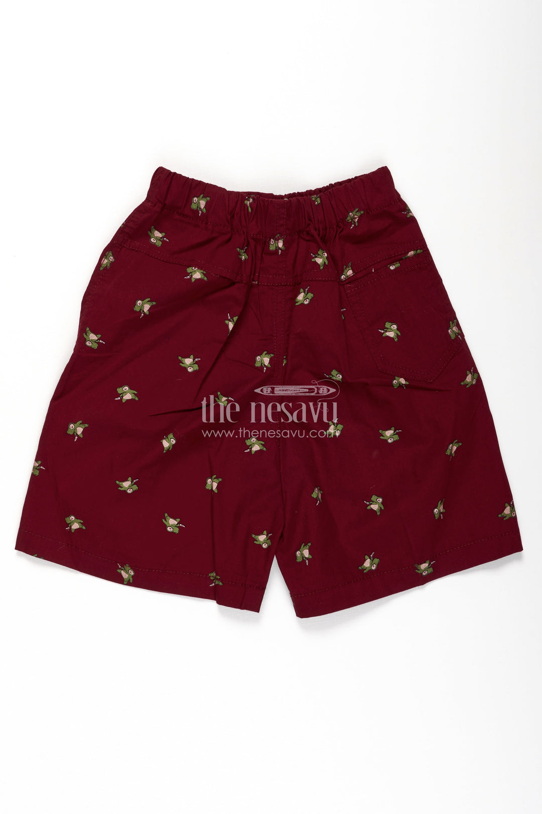 The Nesavu Boys Shorts Boys Cotton Shorts Dress in Maroon with Playful All Over Digital Prints and Comfortable Waistband Nesavu Nesavu Boys Maroon Cotton Shorts Dress All Over Digital Print Comfortable Fit