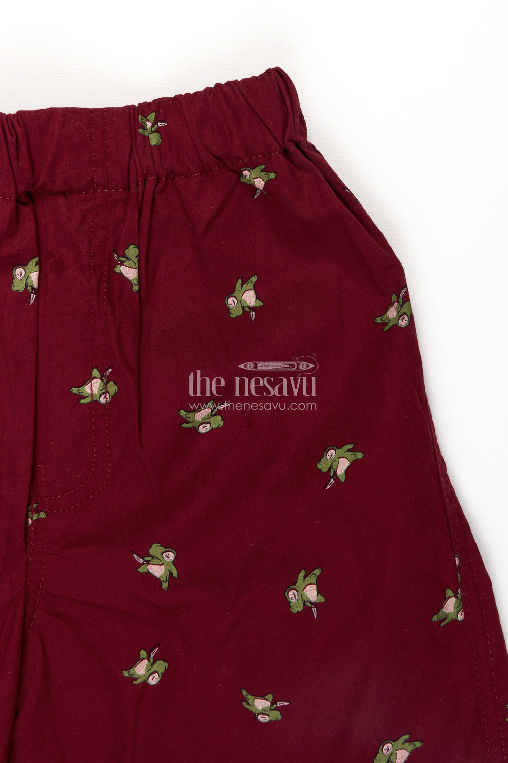 The Nesavu Boys Shorts Boys Cotton Shorts Dress in Maroon with Playful All Over Digital Prints and Comfortable Waistband Nesavu Nesavu Boys Maroon Cotton Shorts Dress All Over Digital Print Comfortable Fit