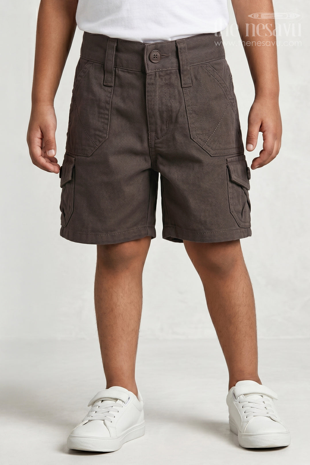 The Nesavu Boys Shorts Boys Cotton Shorts for Everyday Ease and Mobility Nesavu 16 (1Y) / Gray / Cotton BWS009H-16 Nesavu cotton boys shorts with button flap pockets – perfect for daily wear and school outings