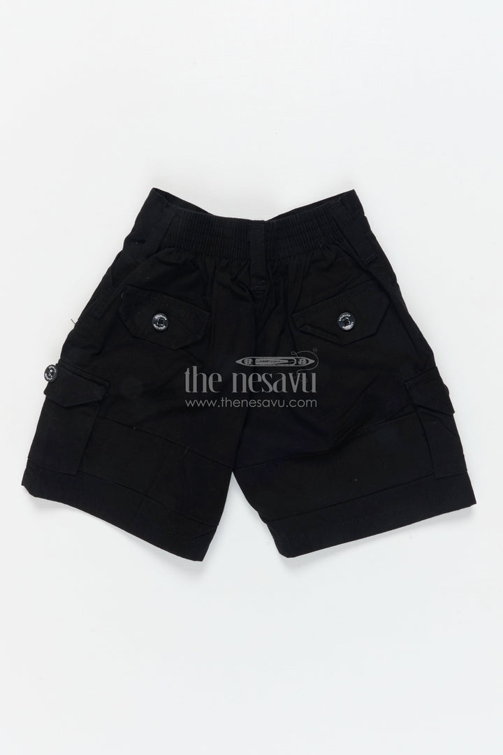 The Nesavu Boys Shorts Boys Cotton Shorts for School, Travel and Everyday Wear Nesavu 16 (1Y) / Black / Cotton BWS074G-16 Nesavu boys cotton shorts with flap pockets – perfect for school and daily adventures