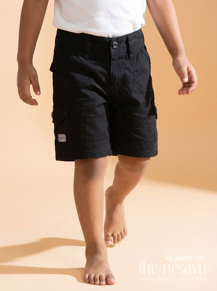 The Nesavu Boys Shorts Boys Cotton Shorts for School, Travel and Everyday Wear Nesavu 16 (1Y) / Black / Cotton BWS074G-16 Nesavu boys cotton shorts with flap pockets – perfect for school and daily adventures