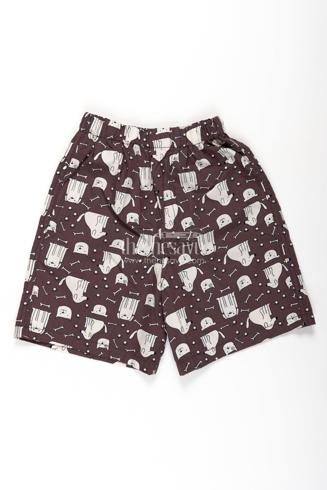 The Nesavu Boys Shorts Boys Cotton Shorts in Charcoal with Cute Character Motifs and Soft Digital Printed Fabric Nesavu 18 (2Y) / Brown BWS024A-18 Nesavu Boys Charcoal Printed Cotton Shorts Fun Character Design Soft Comfortable Fabric