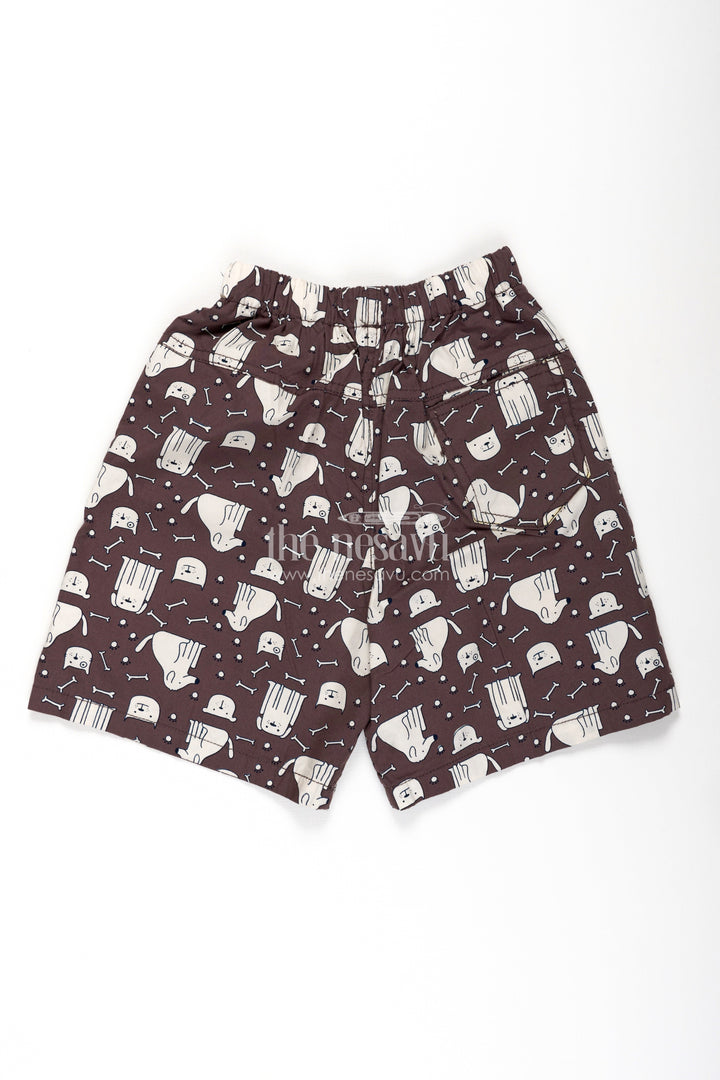 The Nesavu Boys Shorts Boys Cotton Shorts in Charcoal with Cute Character Motifs and Soft Digital Printed Fabric Nesavu Nesavu Boys Charcoal Printed Cotton Shorts Fun Character Design Soft Comfortable Fabric