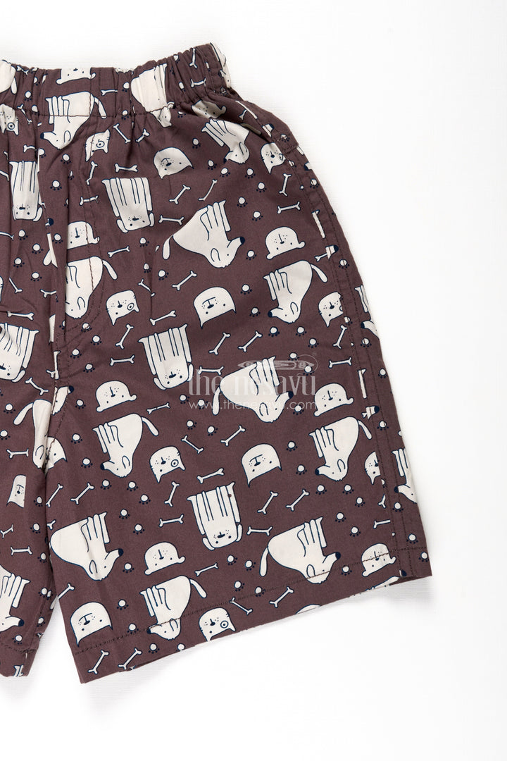 The Nesavu Boys Shorts Boys Cotton Shorts in Charcoal with Cute Character Motifs and Soft Digital Printed Fabric Nesavu Nesavu Boys Charcoal Printed Cotton Shorts Fun Character Design Soft Comfortable Fabric