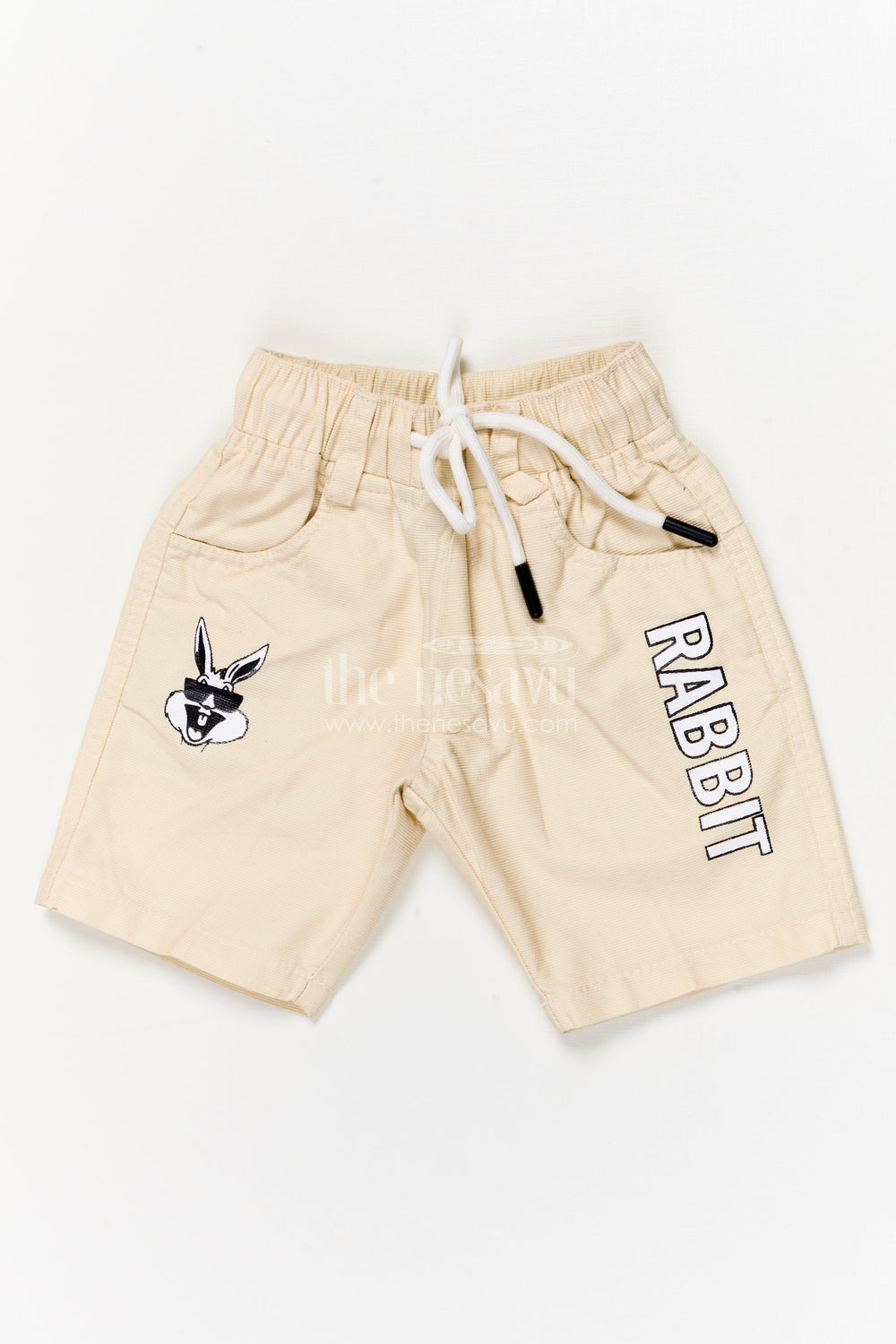 The Nesavu Boys Shorts Boys Cotton Shorts with Drawstring Waist and Cartoon Motif Nesavu 14 (6M) / Cream / Cotton BWS066G-14 Boys casual cotton shorts with cartoon graphic and flexible drawstring waistband