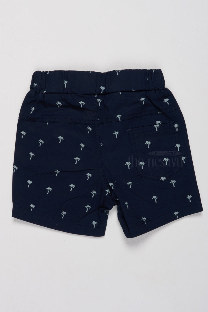 The Nesavu Boys Shorts Boys Cotton Shorts with Playful Palm Tree Print and Elastic Waistband Nesavu Boys Navy Blue Cotton Shorts Playful Palm Tree Print Adjustable Waist | The Nesavu