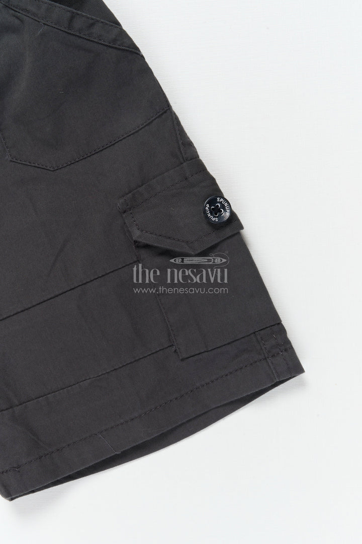 The Nesavu Boys Shorts Boys Cotton Shorts with Utility Pockets for School and Travel Nesavu 16 (1Y) / Black / Cotton BWS074D-16 Nesavu boys cotton utility shorts with flap pockets for everyday comfort and school wear
