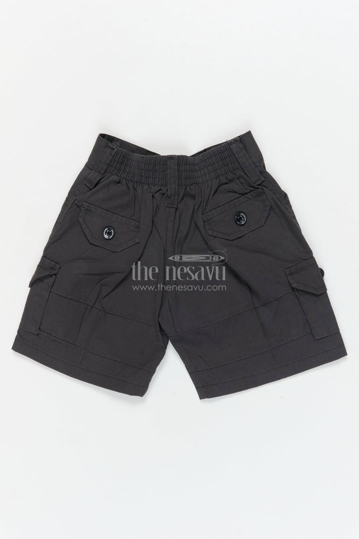 The Nesavu Boys Shorts Boys Cotton Shorts with Utility Pockets for School and Travel Nesavu 16 (1Y) / Black / Cotton BWS074D-16 Nesavu boys cotton utility shorts with flap pockets for everyday comfort and school wear