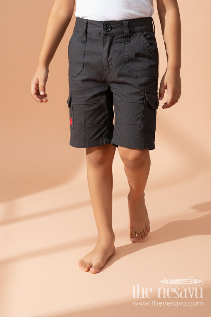 The Nesavu Boys Shorts Boys Cotton Shorts with Utility Pockets for School and Travel Nesavu 16 (1Y) / Black / Cotton BWS074D-16 Nesavu boys cotton utility shorts with flap pockets for everyday comfort and school wear