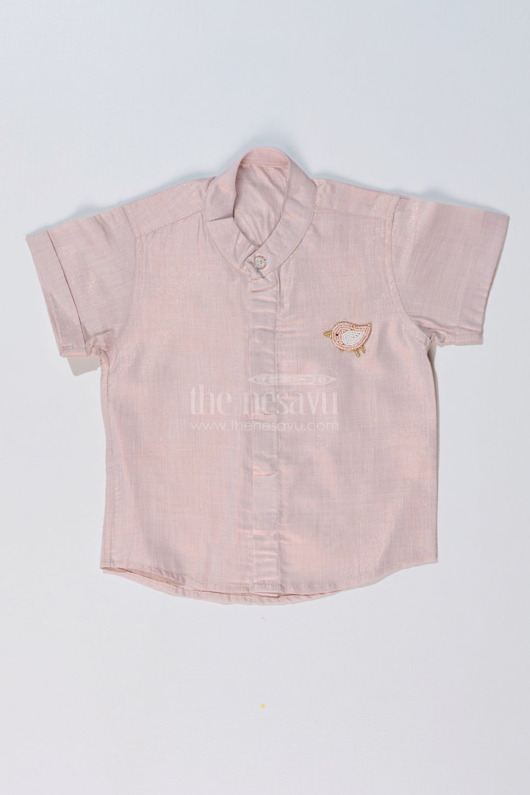 The Nesavu Boys Silk Shirt Boys Cotton Silk Shirt in Lavender with Subtle Texture and Embellished Bird Motif Nesavu 16 (1Y) / Cream BS222B-16 Boys Cotton Silk Shirt Lavender Subtle Texture Embellished Bird Motif | The Nesavu