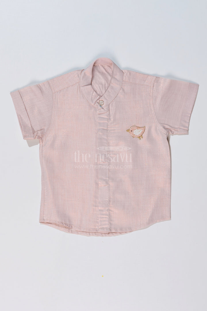 The Nesavu Boys Silk Shirt Boys Cotton Silk Shirt in Lavender with Subtle Texture and Embellished Bird Motif Nesavu 16 (1Y) / Cream BS222B-16 Boys Cotton Silk Shirt Lavender Subtle Texture Embellished Bird Motif | The Nesavu
