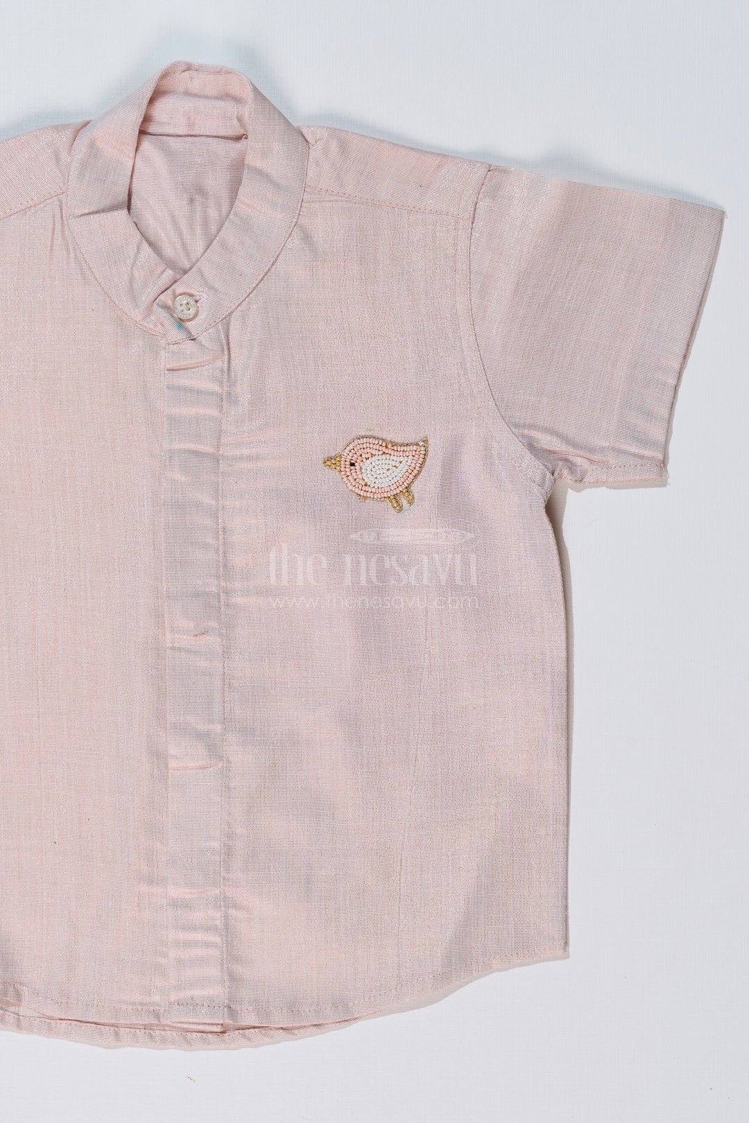 The Nesavu Boys Silk Shirt Boys Cotton Silk Shirt in Lavender with Subtle Texture and Embellished Bird Motif Nesavu Boys Cotton Silk Shirt Lavender Subtle Texture Embellished Bird Motif | The Nesavu