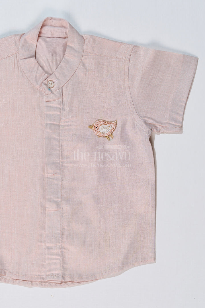 The Nesavu Boys Silk Shirt Boys Cotton Silk Shirt in Lavender with Subtle Texture and Embellished Bird Motif Nesavu Boys Cotton Silk Shirt Lavender Subtle Texture Embellished Bird Motif | The Nesavu