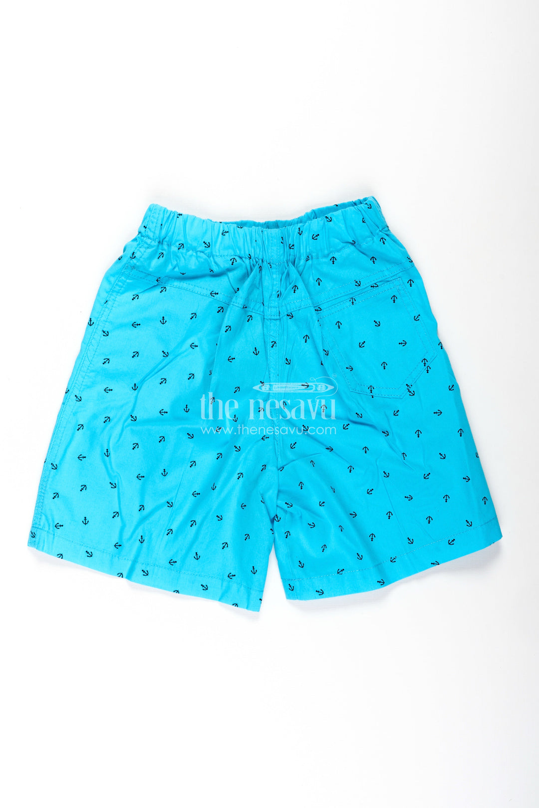 The Nesavu Boys Shorts Boys Cotton Sky Blue Shorts with Tiny Anchor Digital Print and Breathable Soft Fabric Nesavu Nesavu Boys Cotton Sky Blue Shorts Tiny Anchor Print Light Breathable Fit