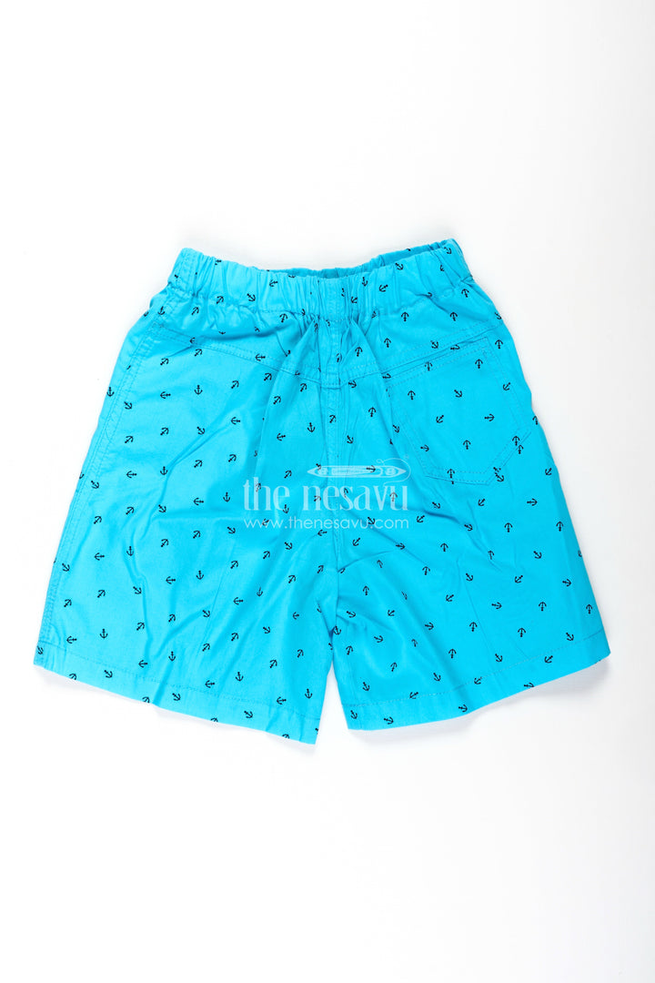 The Nesavu Boys Shorts Boys Cotton Sky Blue Shorts with Tiny Anchor Digital Print and Breathable Soft Fabric Nesavu Nesavu Boys Cotton Sky Blue Shorts Tiny Anchor Print Light Breathable Fit