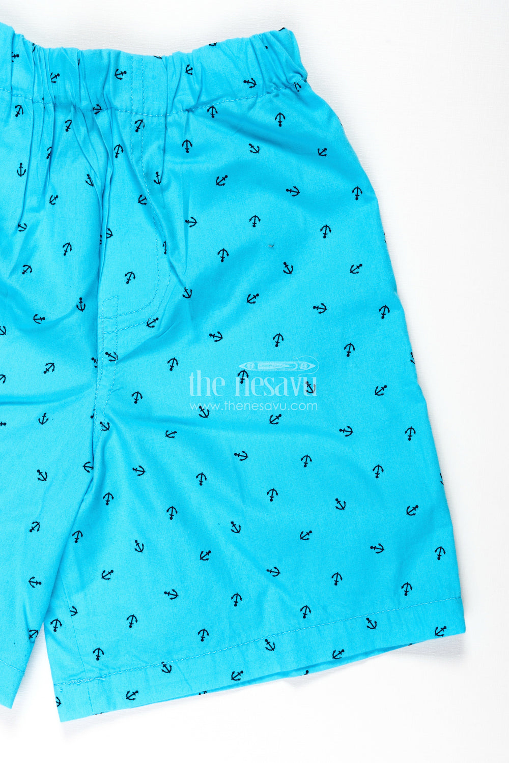 The Nesavu Boys Shorts Boys Cotton Sky Blue Shorts with Tiny Anchor Digital Print and Breathable Soft Fabric Nesavu Nesavu Boys Cotton Sky Blue Shorts Tiny Anchor Print Light Breathable Fit