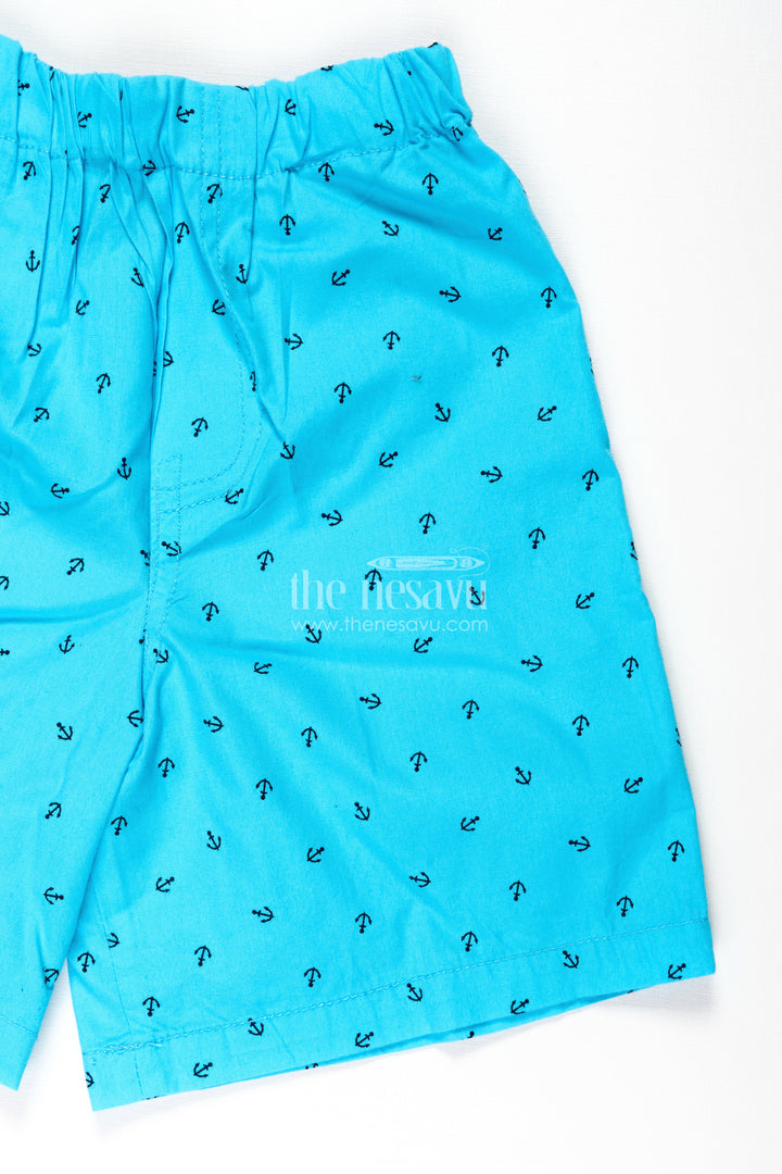 The Nesavu Boys Shorts Boys Cotton Sky Blue Shorts with Tiny Anchor Digital Print and Breathable Soft Fabric Nesavu Nesavu Boys Cotton Sky Blue Shorts Tiny Anchor Print Light Breathable Fit