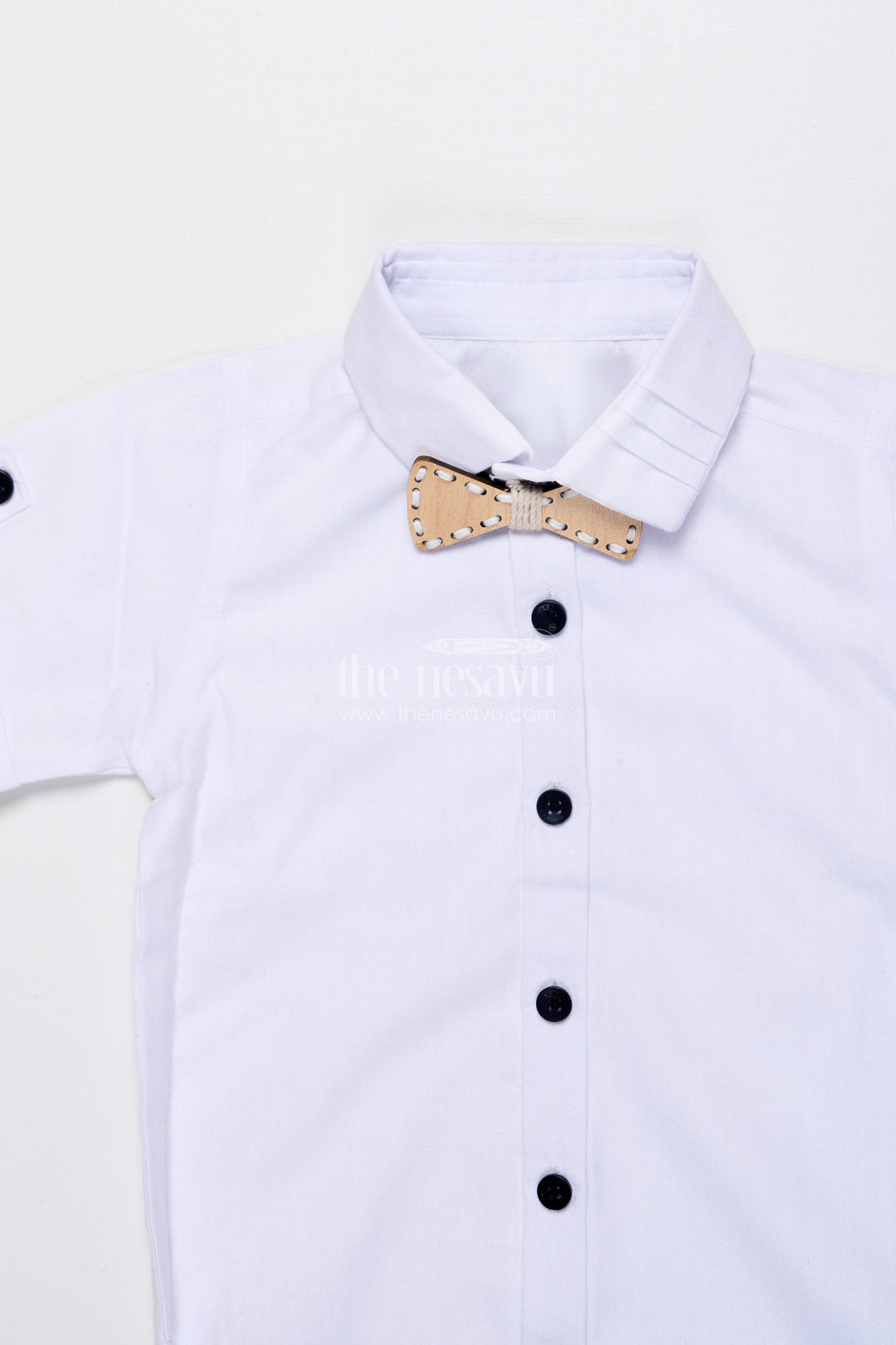 The Nesavu Boys Blazer Set Boys Cotton Stripe Blazer Outfit with Playful Embroidery and Bow Tie Nesavu Nesavu boys striped cotton blazer set bow tie badge  party wear suit