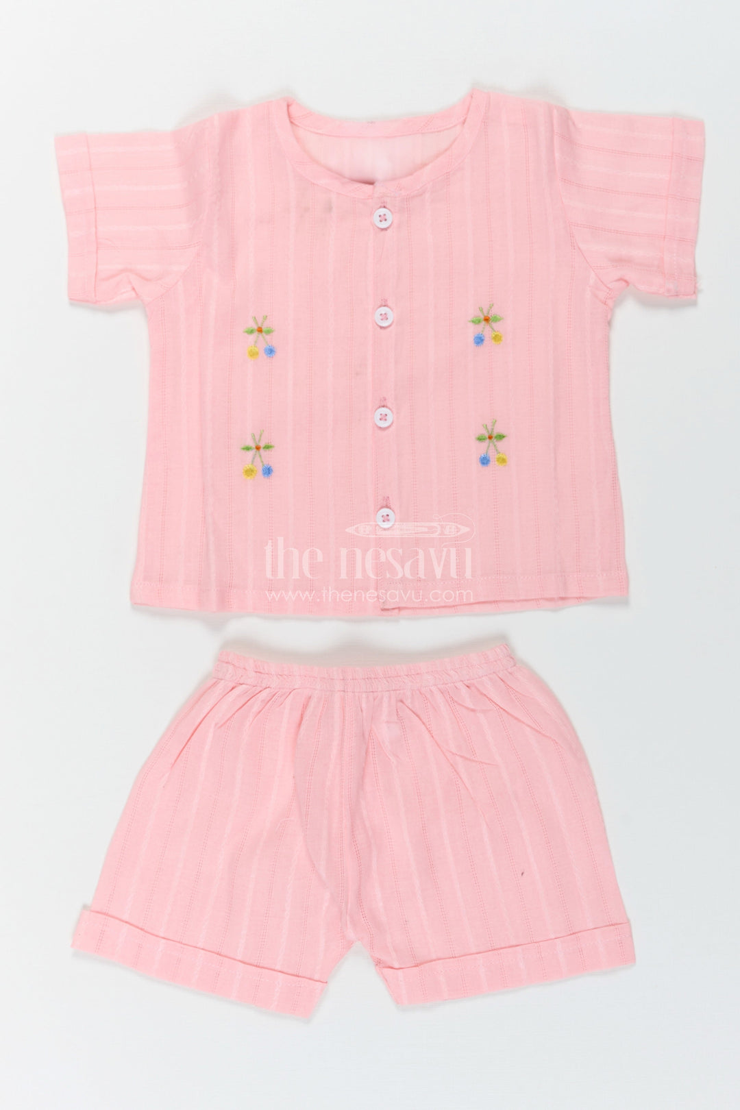 The Nesavu Baby Casual Sets Boys Cotton Suit Set in Soft Pink with Thread Embroidery and Front Button Shirt for Everyday Comfort Nesavu 10 (NB) / Peach BCS241A-10 Boys Cotton Suit Set Pink Thread Embroidery Matching Shorts Comfortable Wear | The Nesavu