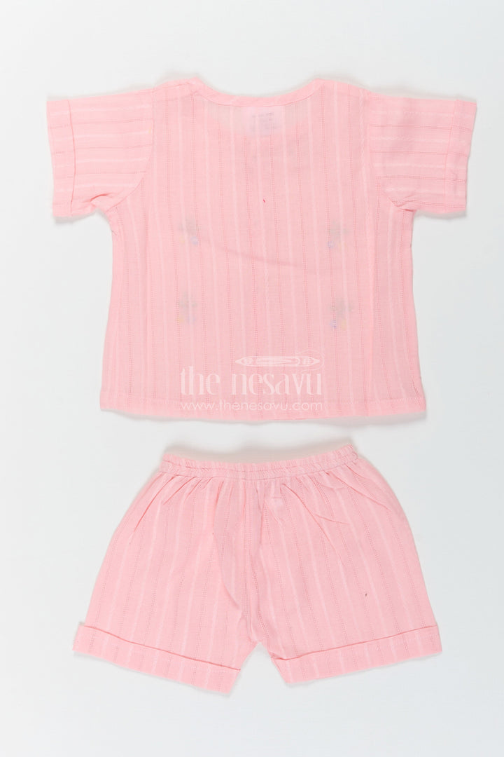 The Nesavu Baby Casual Sets Boys Cotton Suit Set in Soft Pink with Thread Embroidery and Front Button Shirt for Everyday Comfort Nesavu Boys Cotton Suit Set Pink Thread Embroidery Matching Shorts Comfortable Wear | The Nesavu