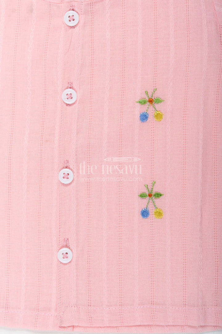 The Nesavu Baby Casual Sets Boys Cotton Suit Set in Soft Pink with Thread Embroidery and Front Button Shirt for Everyday Comfort Nesavu Boys Cotton Suit Set Pink Thread Embroidery Matching Shorts Comfortable Wear | The Nesavu