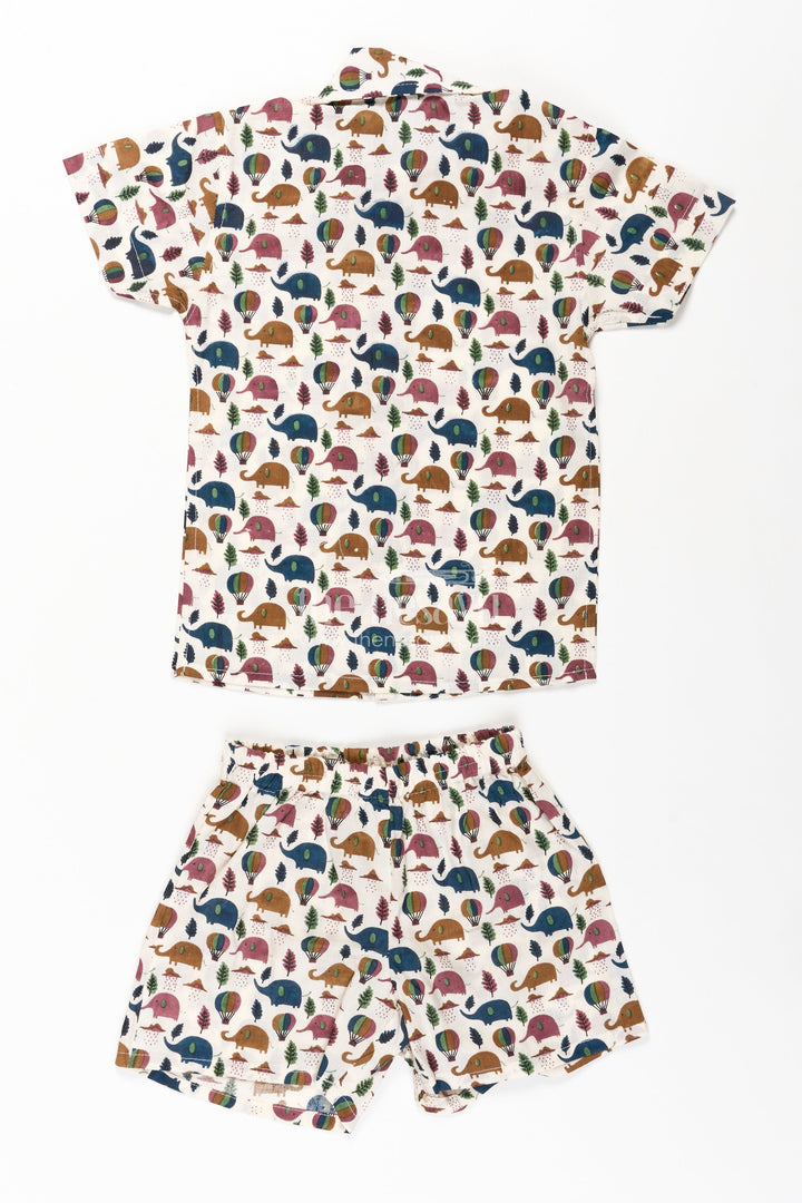 The Nesavu Boys Casual Set Boys Cotton Summer Dresses Casual Set with Earth-Tone Elephant and Balloon Print Nesavu Nesavu Boys Cotton Summer Dresses Casual Set Elephant Balloon Print Matching Shorts