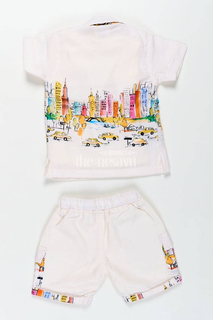 The Nesavu Boys Casual Set Boys Cotton Vintage Print Shirts Set with Matching Shorts for Stylish Everyday Dressing Nesavu Nesavu Boys Cotton Vintage Printed Shirt Shorts Set Coordinated Style Everyday Outfits