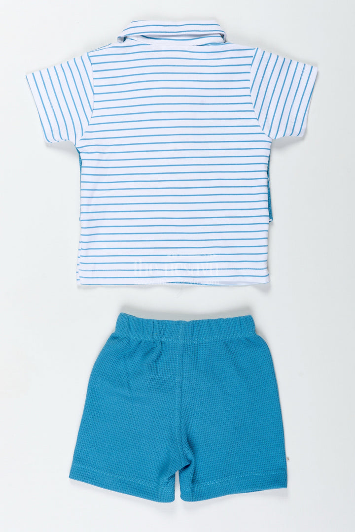 The Nesavu Boys Casual Set Boys Cotton Waffle Knit Blue Casual Set with Smart Vest and Striped Tee for Everyday Cool Style Nesavu Nesavu Boys Blue Casual Set Cotton Waffle Knit Vest Striped T Shirt All Day Comfort