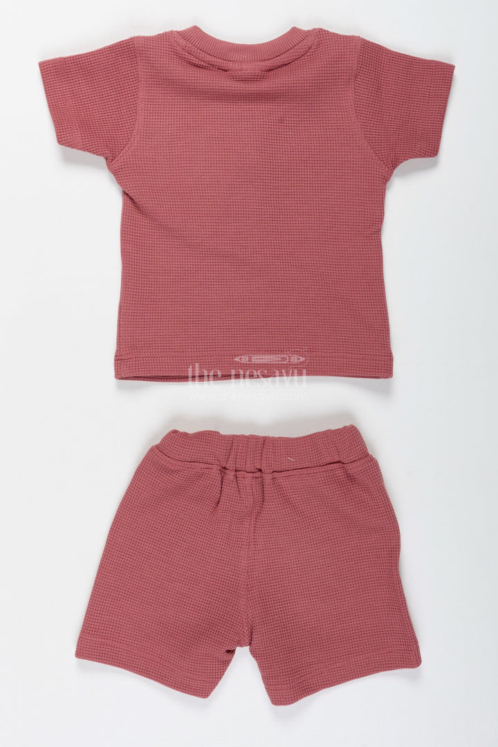 The Nesavu Boys Casual Set Boys Cotton Waffle Knit Casual Top and Short Set with Pocket Detailing in Rust Tone for All Day Ease Nesavu Nesavu Boys Casual Top Short Set Cotton Waffle Knit Front Buttons Pocket Detail