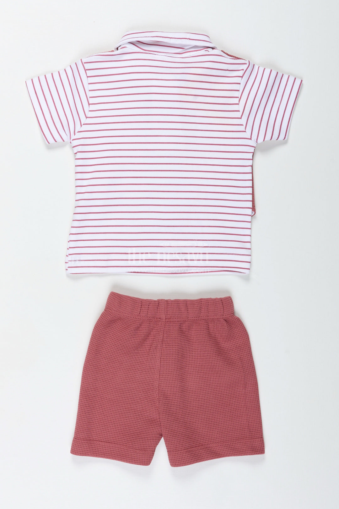 The Nesavu Boys Casual Set Boys Cotton Waffle Knit Peach Dress Casual with Striped Shirt and Buttoned Vest for Stylish Comfort Nesavu Nesavu Boys Peach Dress Casual Set Cotton Waffle Knit Striped Tee Stylish Buttoned Vest