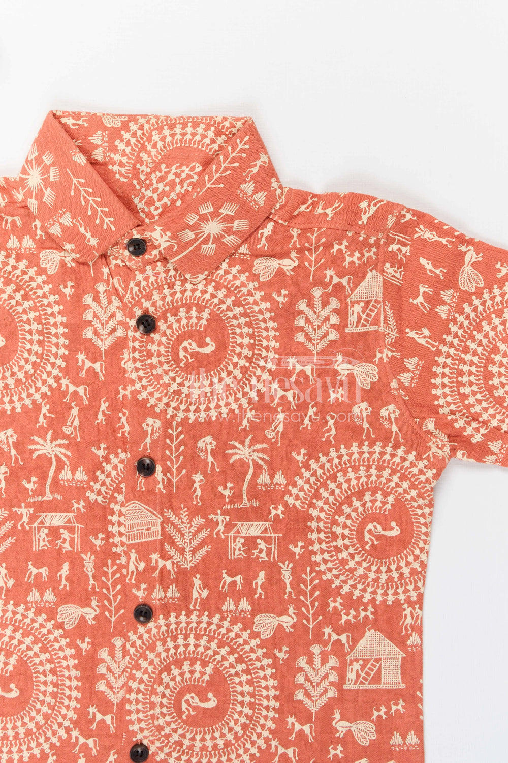 The Nesavu Boys Cotton Shirt Boys Cotton Warli Print Shirt for Festive Outings and Casual Celebrations Nesavu Nesavu boys cotton warli print shirt for festive outings cultural events and kids casual wear