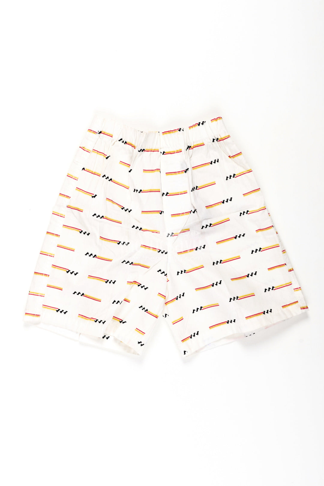 The Nesavu Boys Shorts Boys Cotton White Shorts with Stripe and Bird Print and Soft Fit Waistband for Casual Comfort Nesavu 18 (2Y) / White BWS042A-18 Nesavu Boys Cotton White Shorts Colorful Stripe Bird Print Easy Fit Waistband